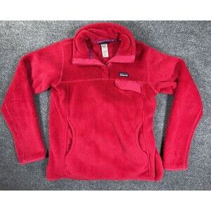 Patagonia Sweater Womens Medium Burgundy Red Snap T Fleece Pullover Pockets